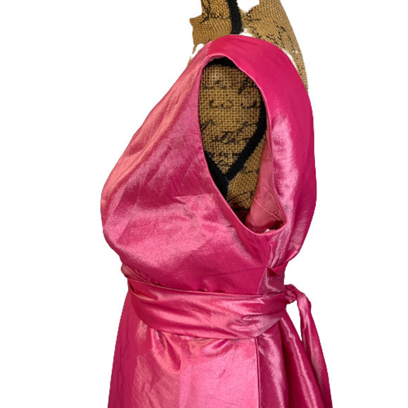DESSY COLLECTION Hot Pink Ruched‎ Satin Midi Dress - Picture 7 of 13
